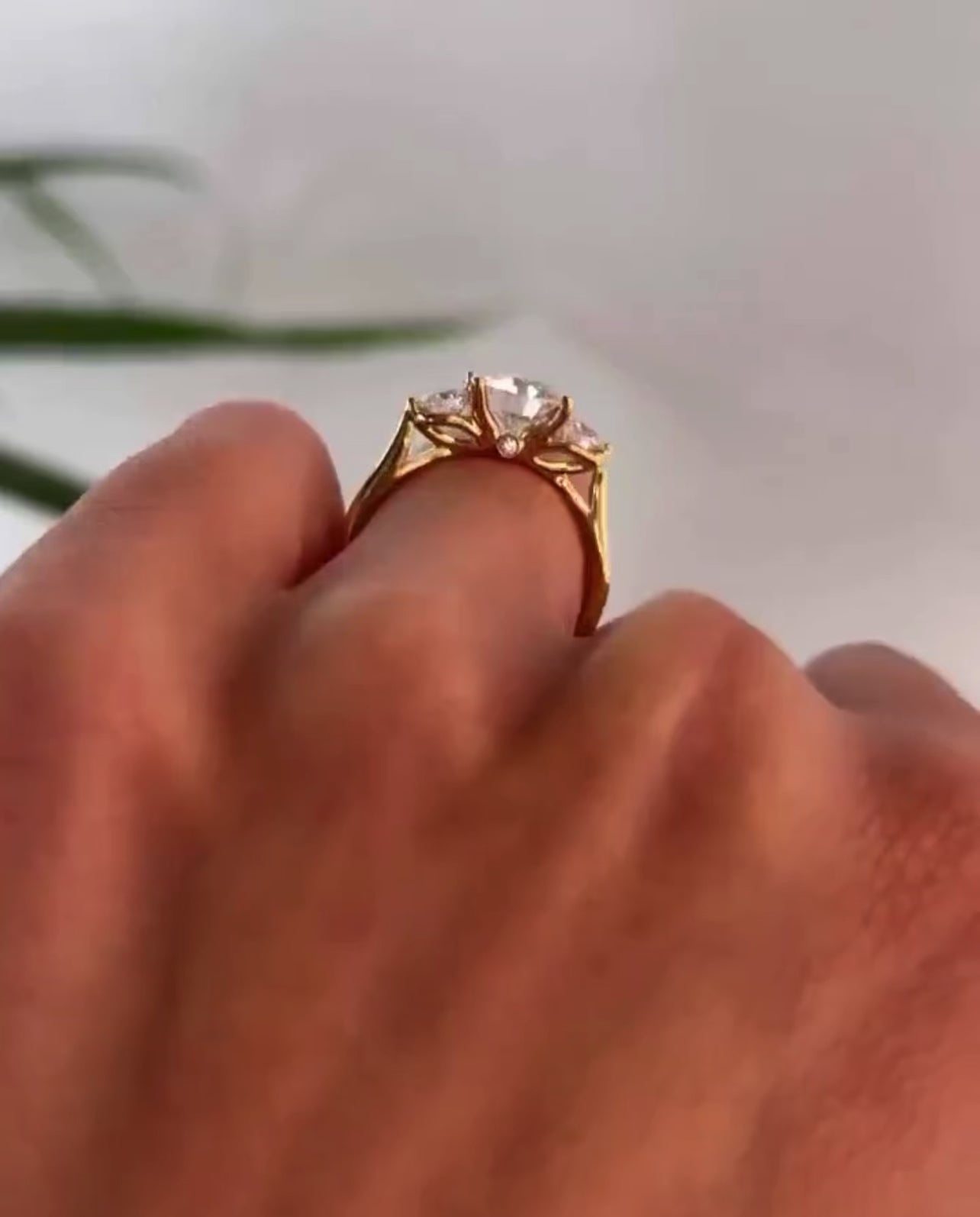 3-Diamonds Round Cut Engagement Ring