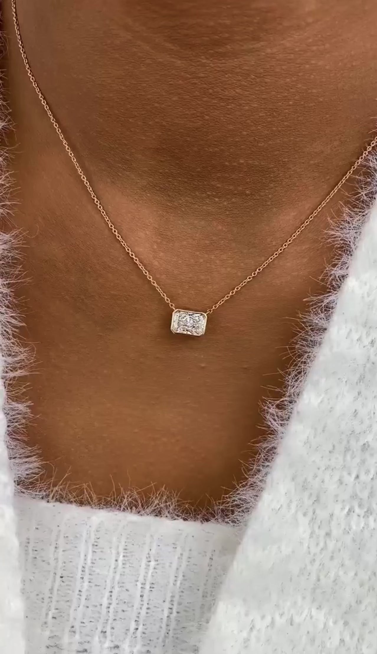 Radiant Cut East West Bezel Set Necklace
