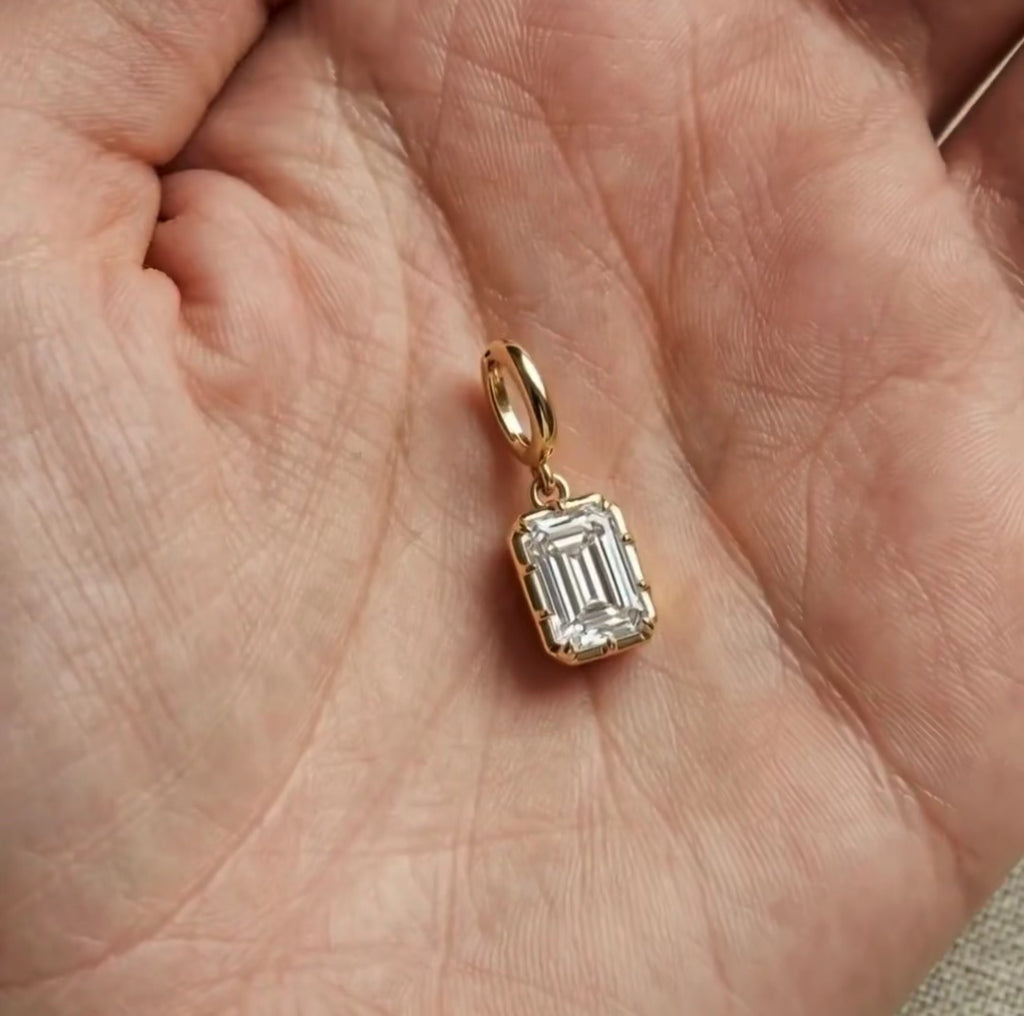 Emerald Cut Bezel Prong Set Charm Pendant