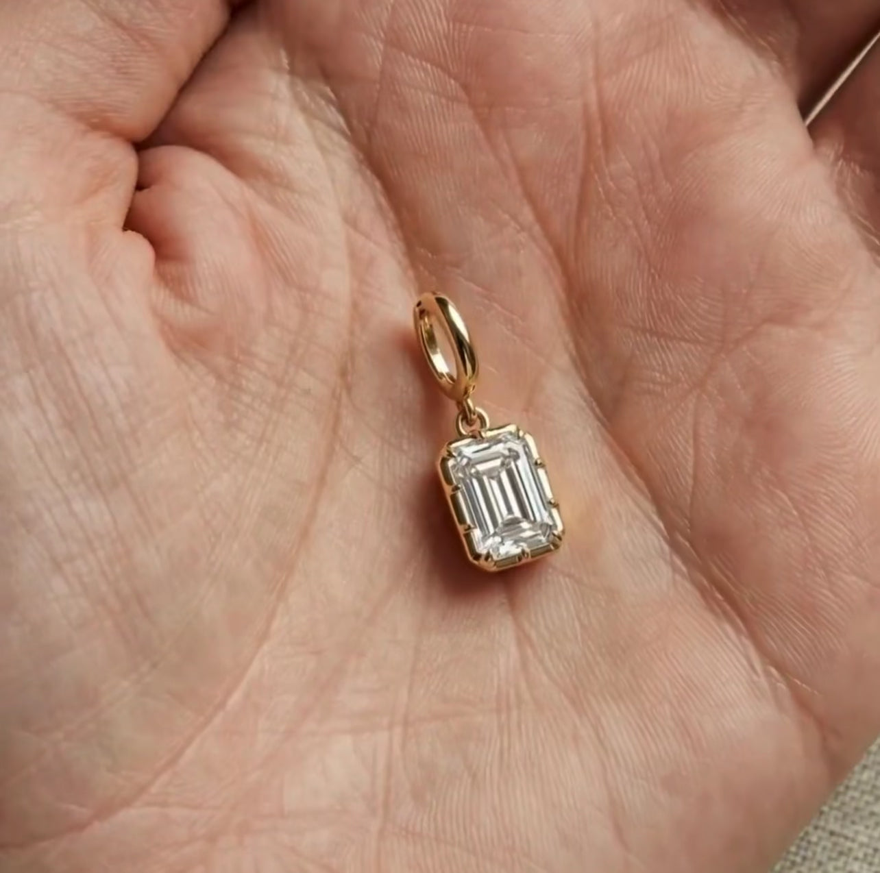 Emerald Cut Bezel Prong Set Charm Pendant