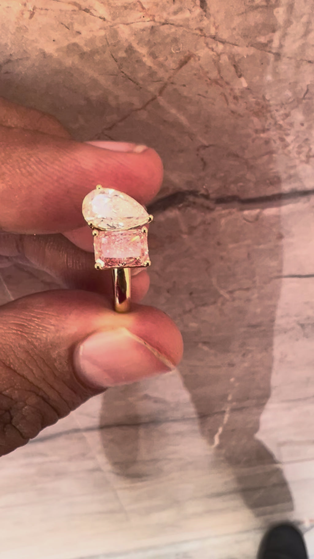 2.10ct Toi et Moi Pear & Pink Radiant Ring