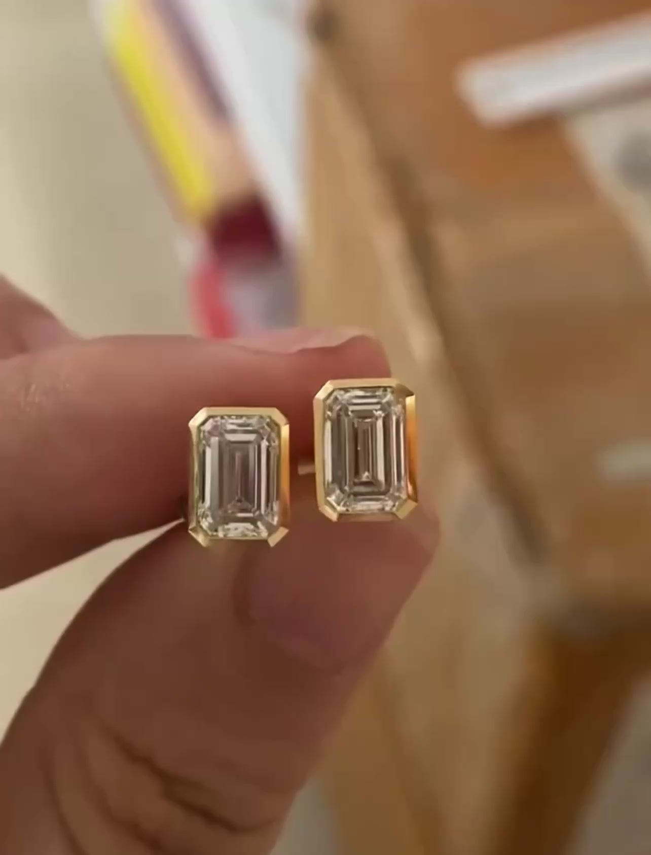 Emerald Cut Bezel Set Studs